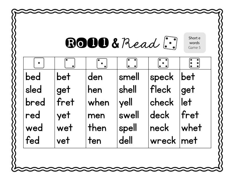 Roll and Read Short 'e' Words Practice