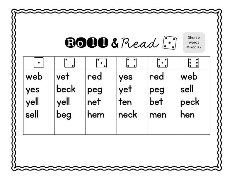 Roll and Read Short 'e' Words Practice