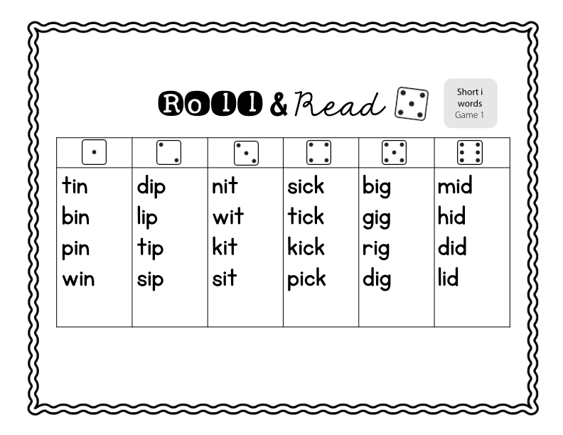 Roll and Read Short 'i' Words Practice