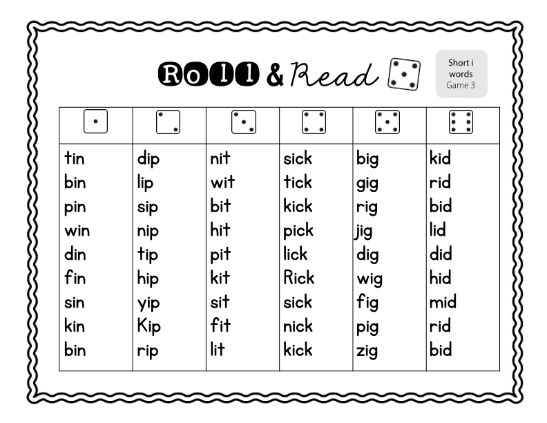 Roll and Read Short 'i' Words Practice