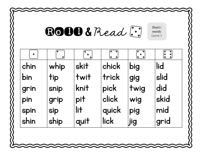 Roll and Read Short 'i' Words Practice