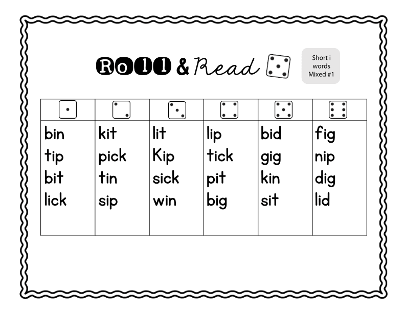Roll and Read Short 'i' Words Practice