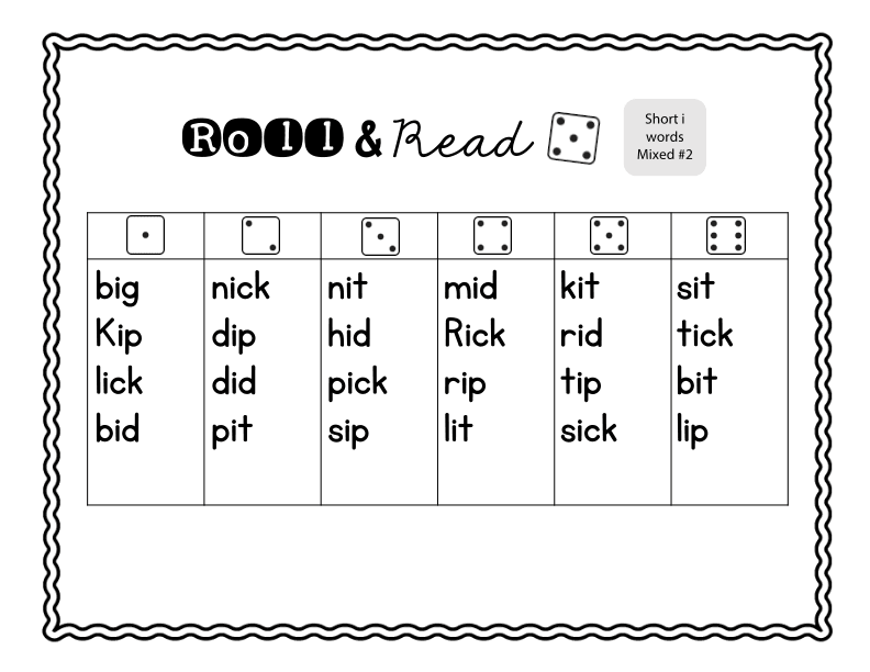 Roll and Read Short 'i' Words Practice