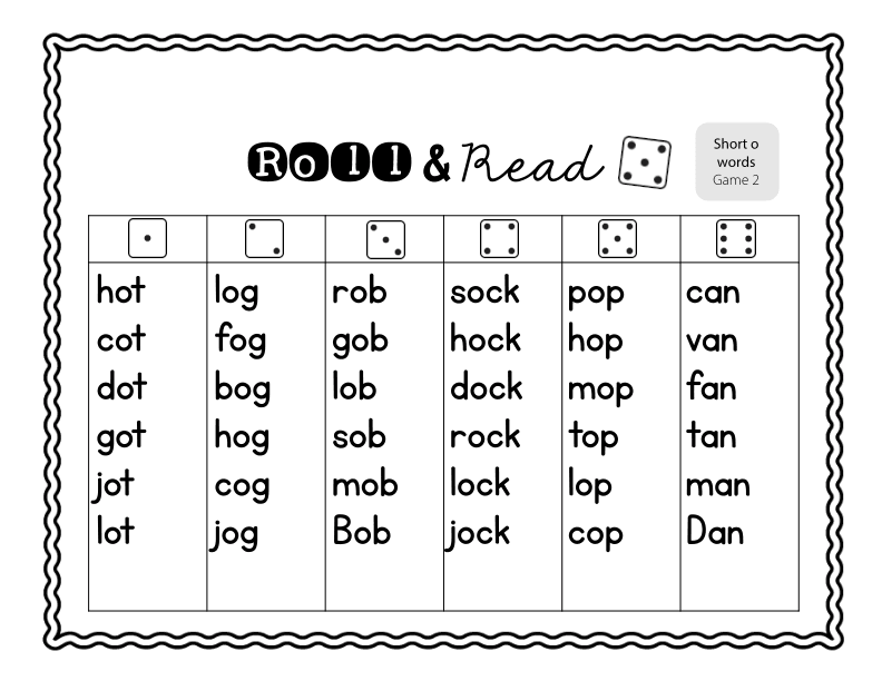 Roll and Read Short 'o' Words Practice
