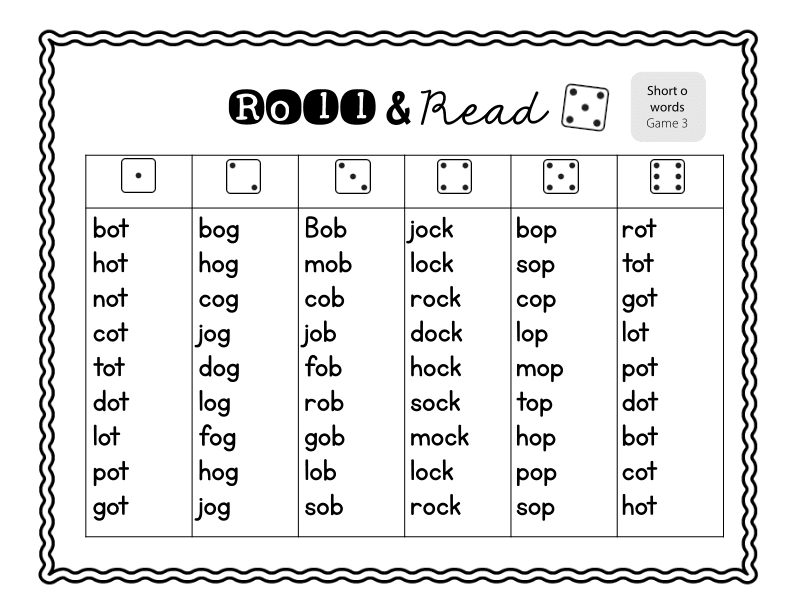 Roll and Read Short 'o' Words Practice
