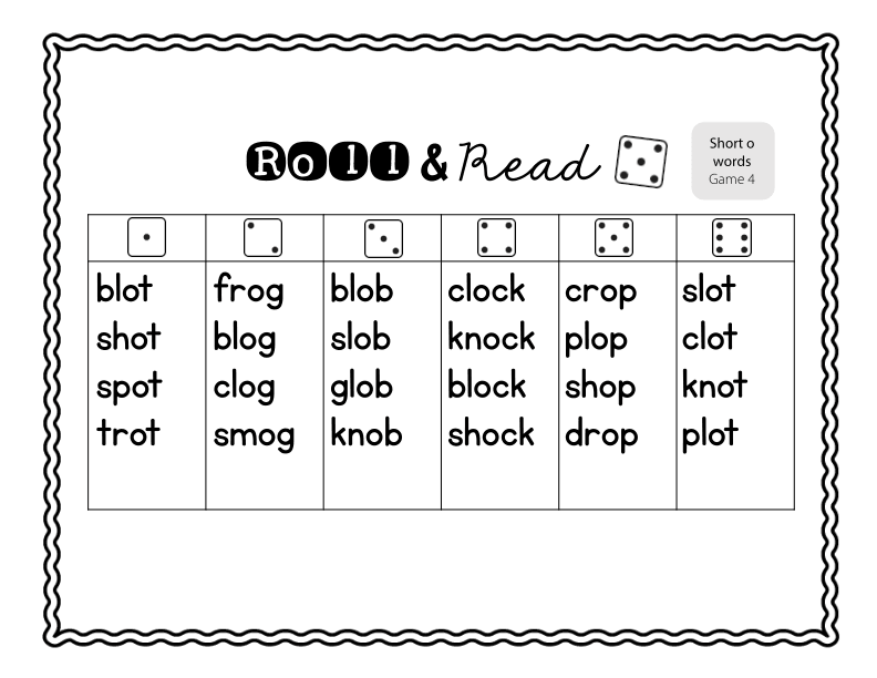 Roll and Read Short 'o' Words Practice