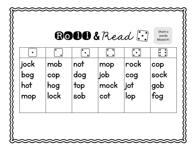 Roll and Read Short 'o' Words Practice