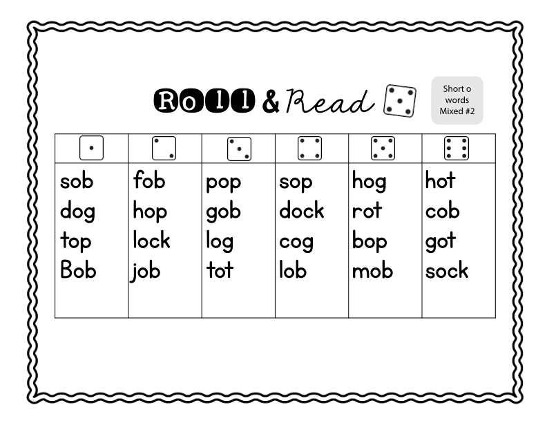 Roll and Read Short 'o' Words Practice