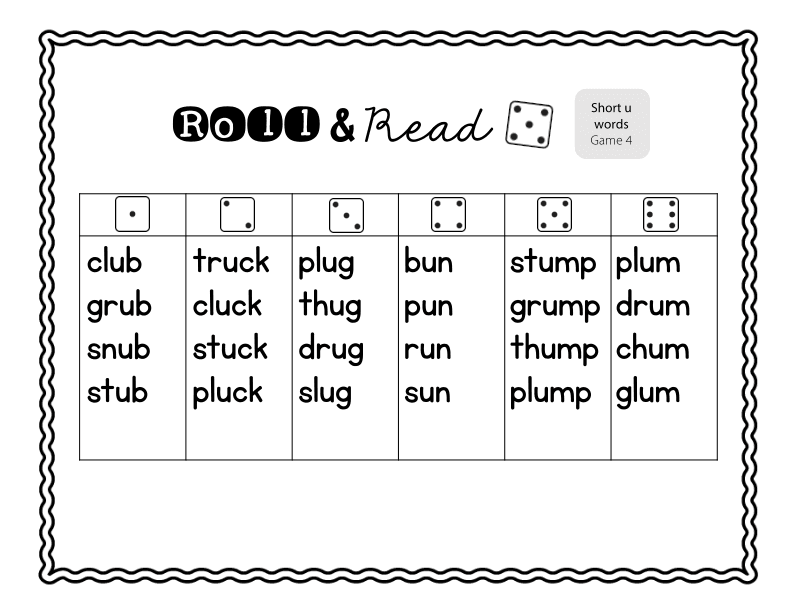 Roll and Read Short 'u' Words Practice