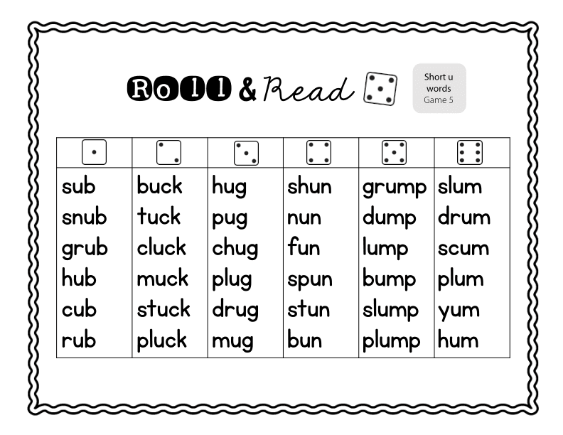 Roll and Read Short 'u' Words Practice