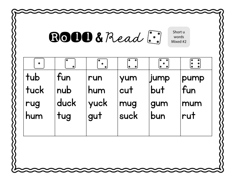 Roll and Read Short 'u' Words Practice