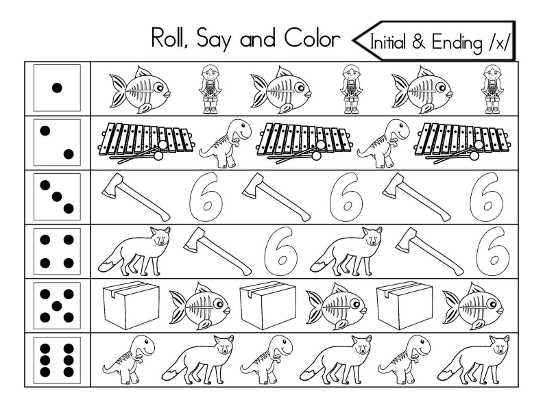 Roll, Say, and Color Initial Sounds Worksheet