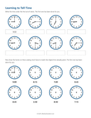 Time Telling Worksheet Learning to Tell Time thumbnail 1