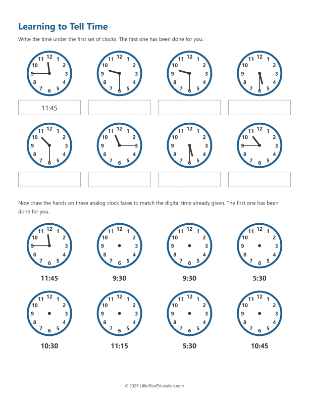 Time Telling Worksheet Learning to Tell Time
