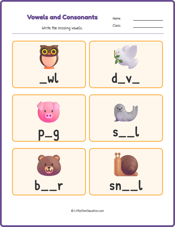 Vowels Consonants Workbook Grade 1
