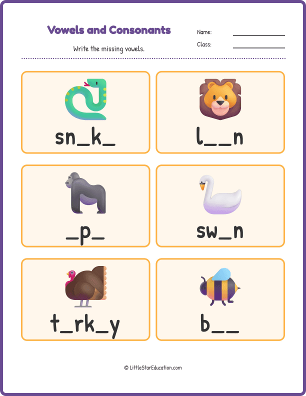 Vowels Consonants Workbook Grade 1