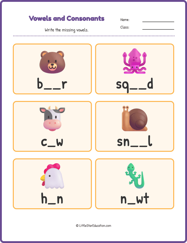 Vowels Consonants Workbook Grade 1