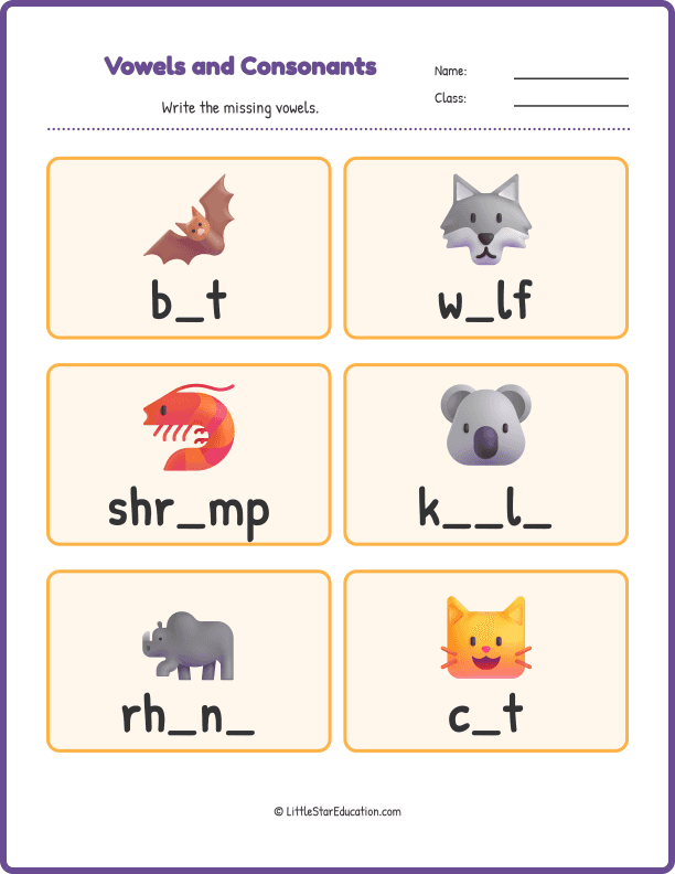 Vowels Consonants Workbook Grade 1
