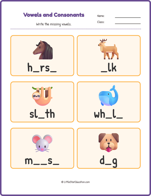 Vowels Consonants Workbook Grade 1