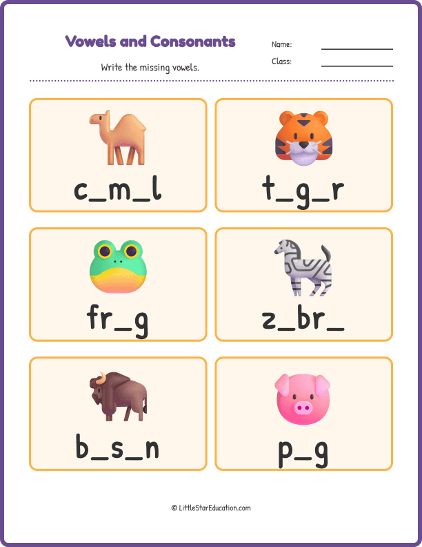 Vowels Consonants Workbook Grade 1