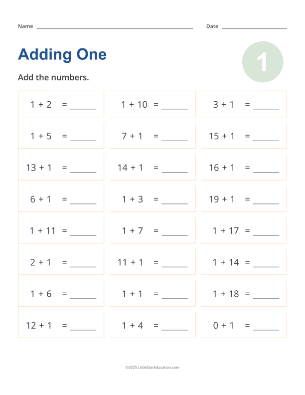 Adding 1 Worksheet