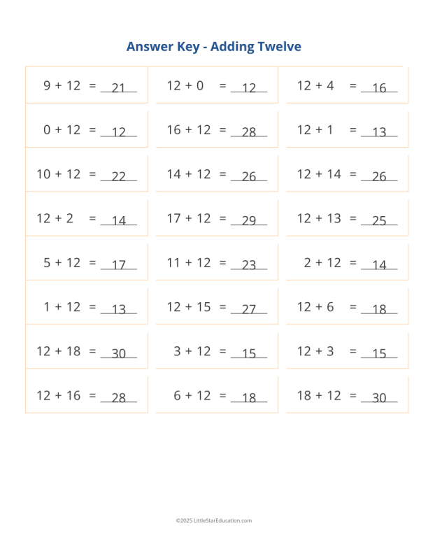 Adding 12 Worksheet