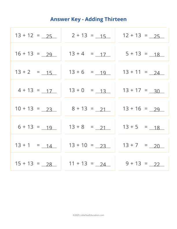 Adding 13 Worksheet
