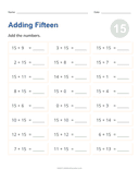 Adding 15 Worksheet thumbnail 1
