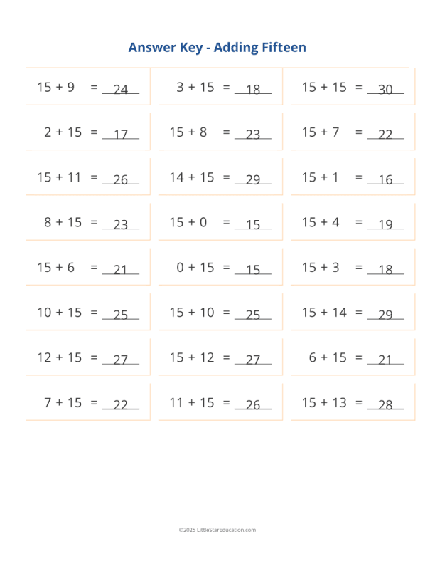 Adding 15 Worksheet