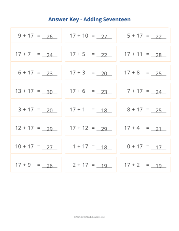 Adding 17 Worksheet