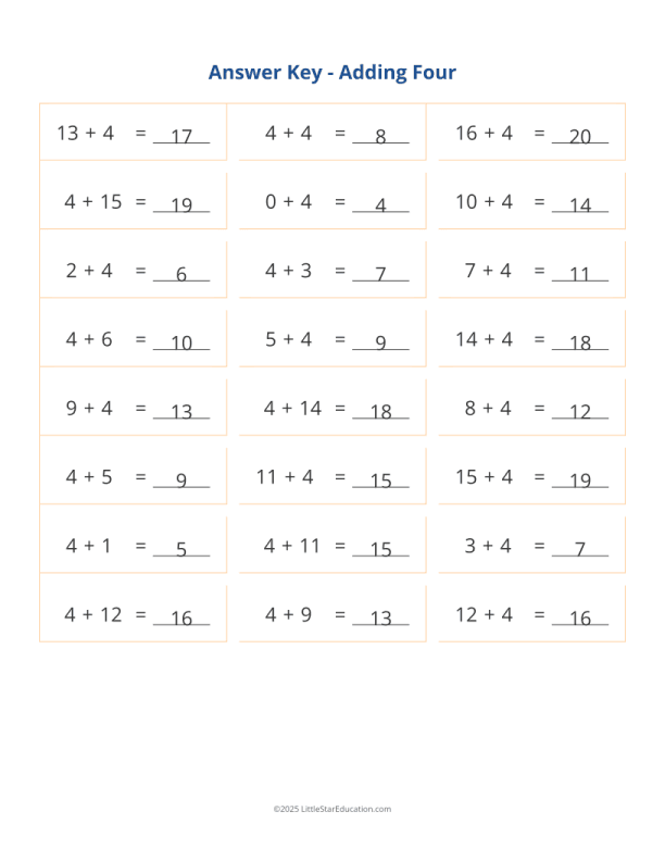 Adding 4 Worksheet