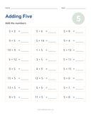 Adding 5 Worksheet thumbnail 1