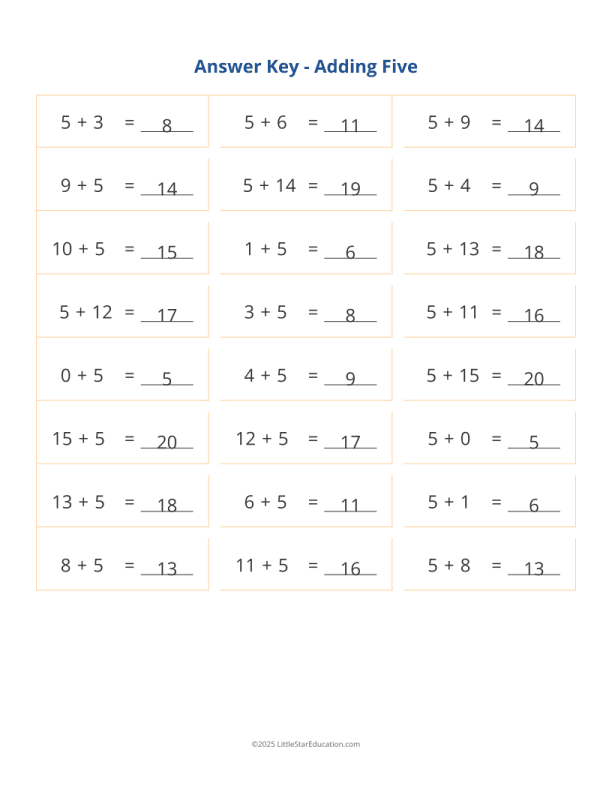 Adding 5 Worksheet
