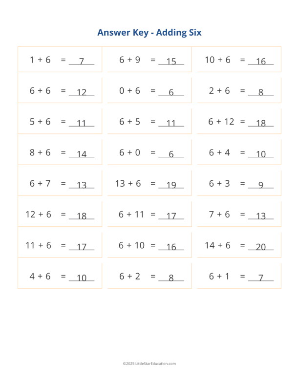 Adding 6 Worksheet