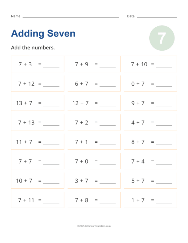 Adding 7 Worksheet