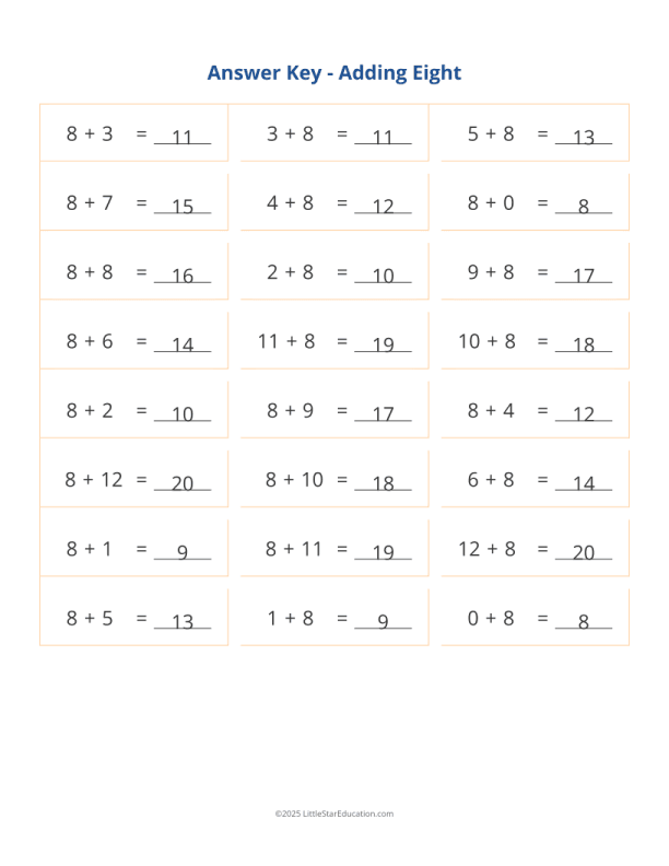 Adding 8 Worksheet
