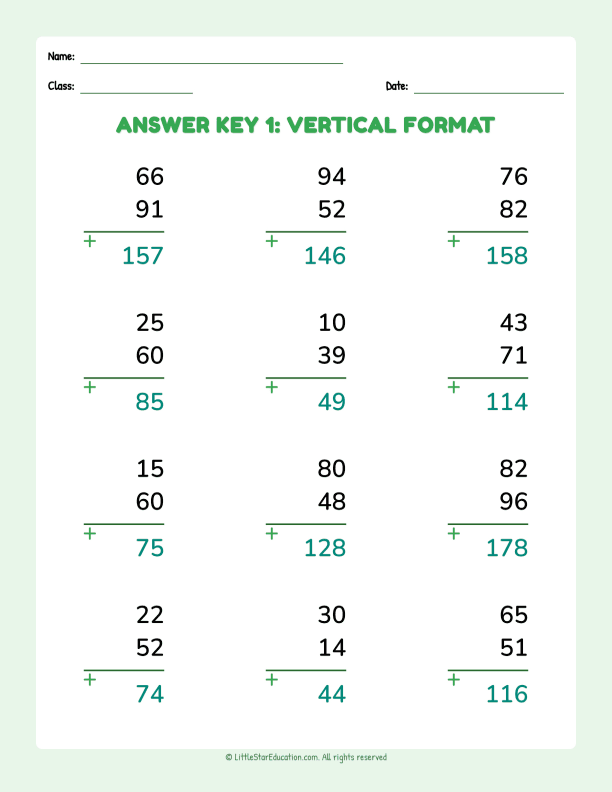 Addition Practice Vertical Format Basic