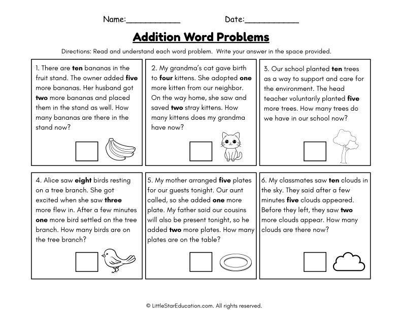 Addition Word Problems for Grade 1