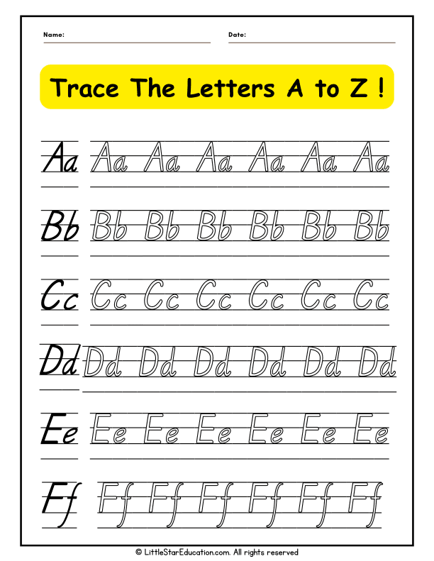 Alphabet Letter A to Z Tracing Practice