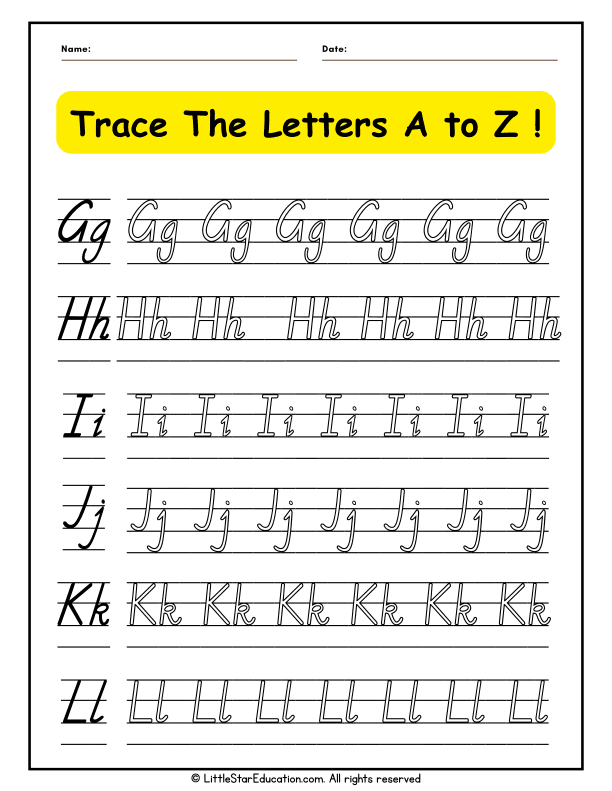 Alphabet Letter A to Z Tracing Practice