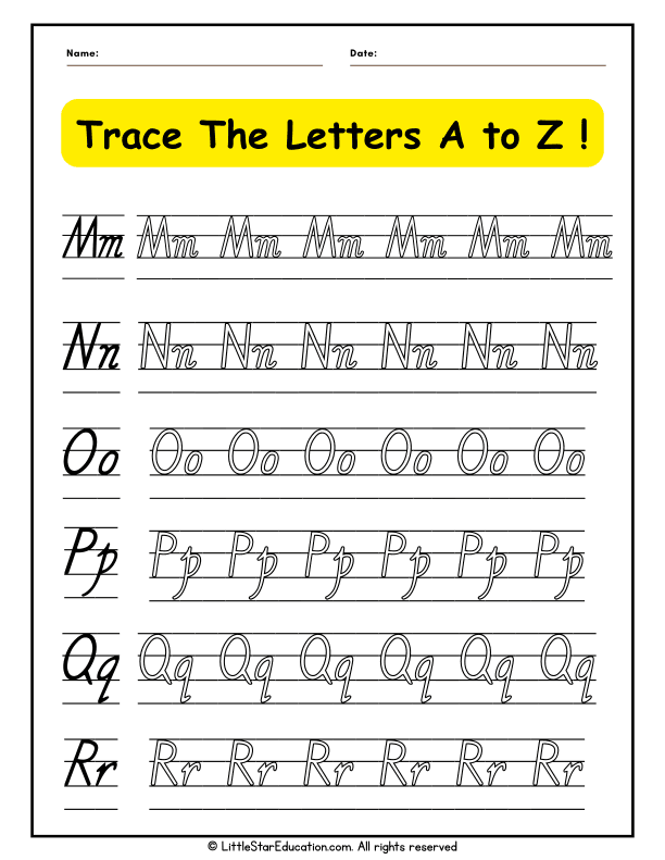 Alphabet Letter A to Z Tracing Practice