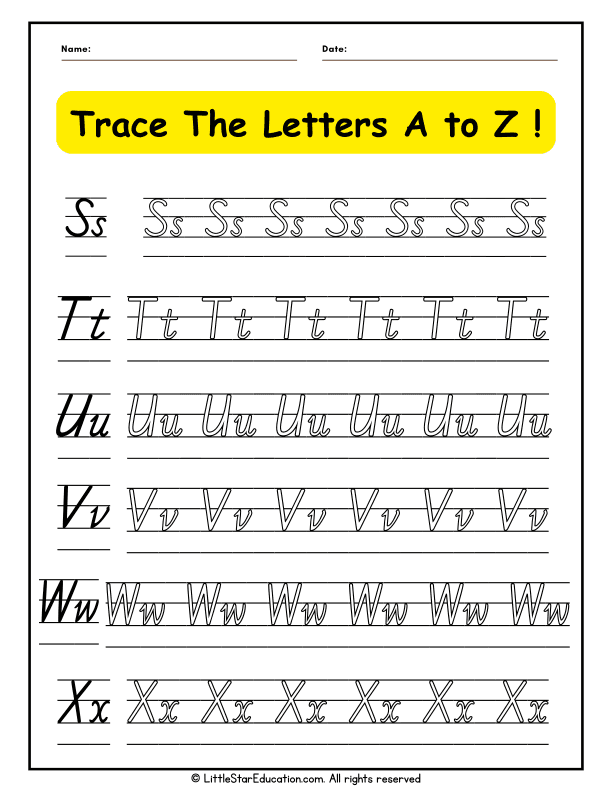 Alphabet Letter A to Z Tracing Practice