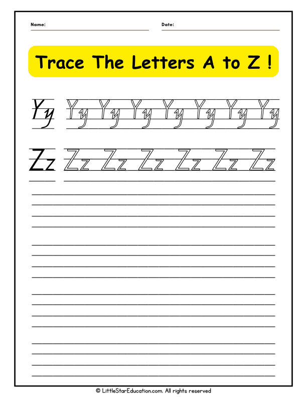 Alphabet Letter A to Z Tracing Practice