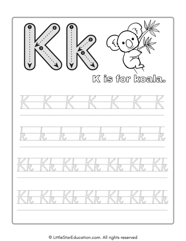 Alphabet Tracing Worksheet Letter K