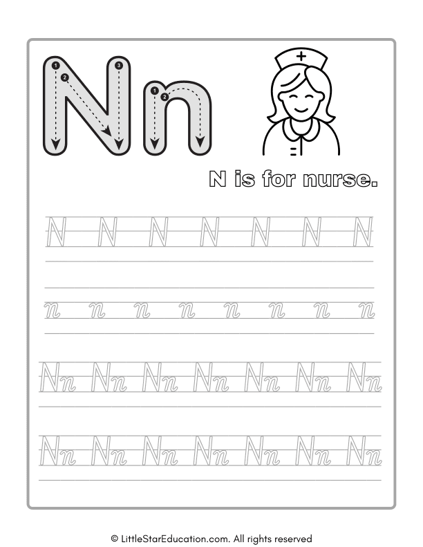 Alphabet Tracing Worksheet Letter N