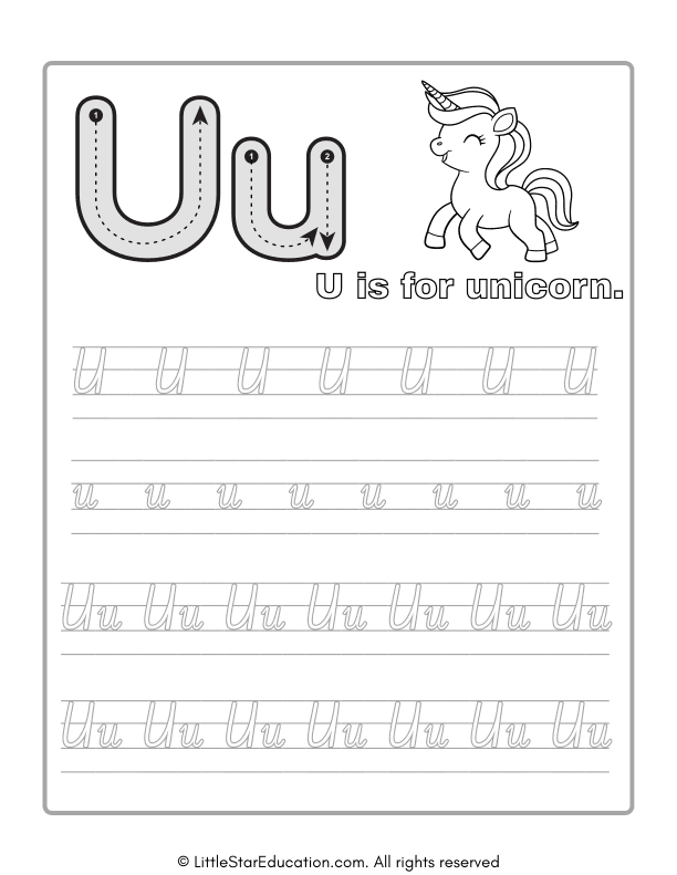 Alphabet Tracing Worksheet Letter U