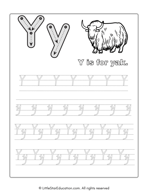 Alphabet Tracing Worksheet Letter Y