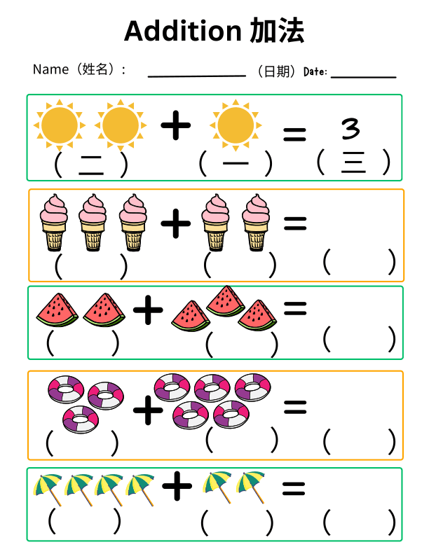 Chinese: Addition within 10