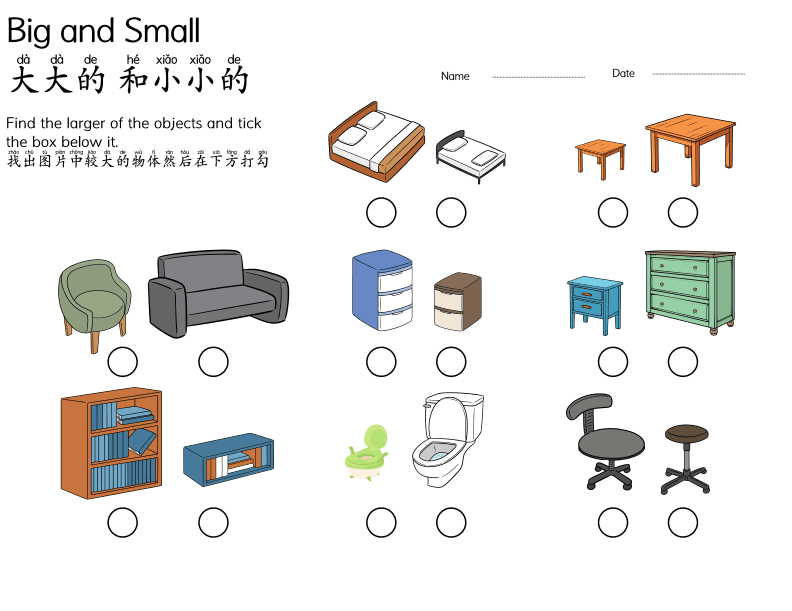 Chinese: Big and Small Concept Worksheet