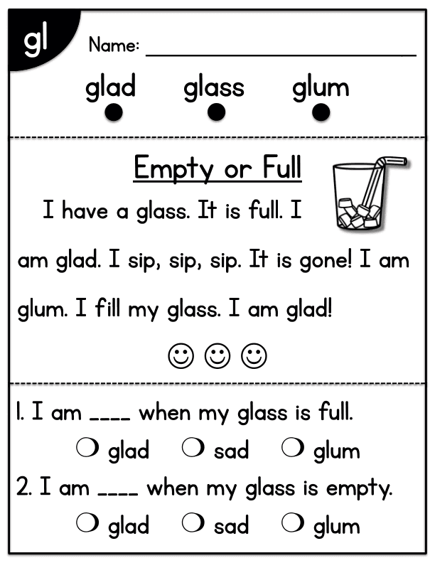 CVC Blend Worksheet: 'gl' Beginning